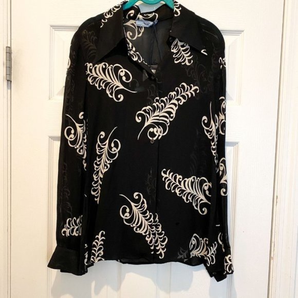 Prada Feather black and white print sheer crepe shirt $1400 - Picture 11 of 11